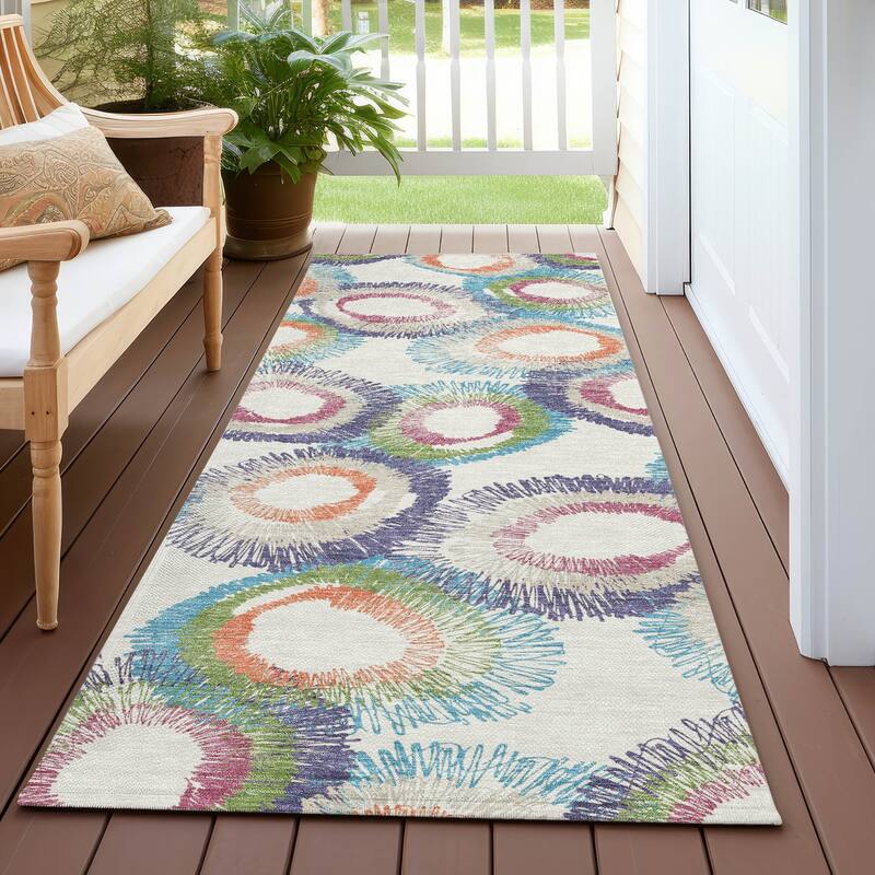 Machine Washable Indoor/ Outdoor Modern Spikey Chantille Rug - Pearl - 2'3" x 7'6"