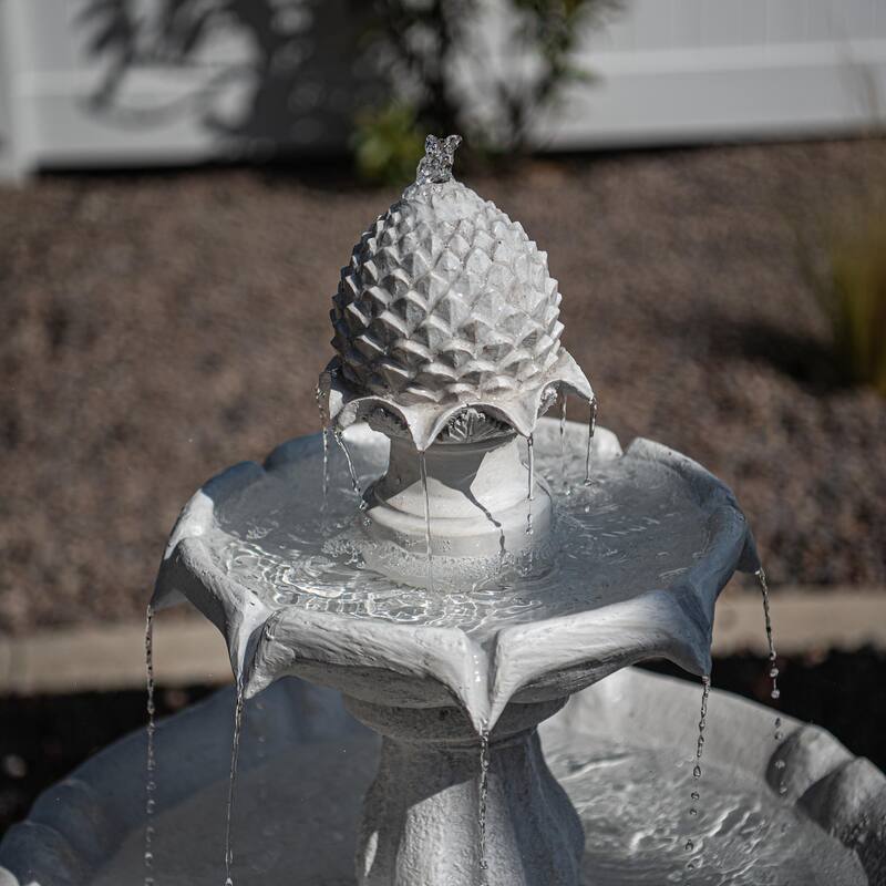44" H Fiberglass/Resin 2-Tier Solar Water Fountain w/ Solar Panel and Auto-Shut Off Pump, Two Tiered Birdbath Fountain