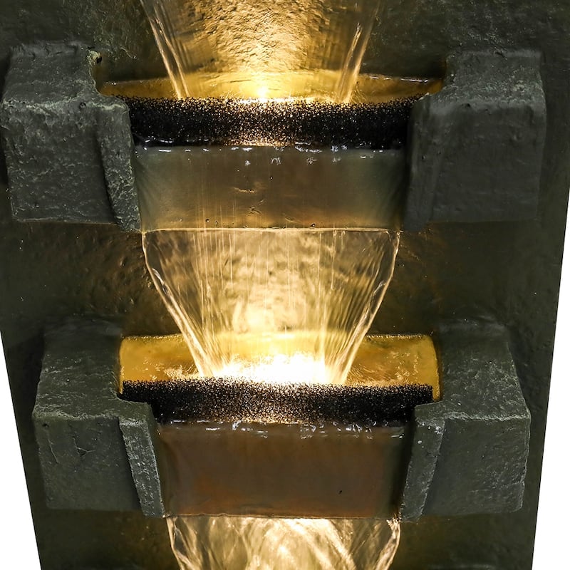 39.3-in High Floor Waterfall Fountain with LED Lights for Home Decor