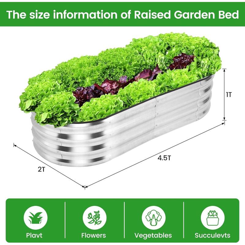 2pcs Galvanized Raised Garden Bed Galvanized Box Flower Pot Vegetables - 4.5×2×1FT