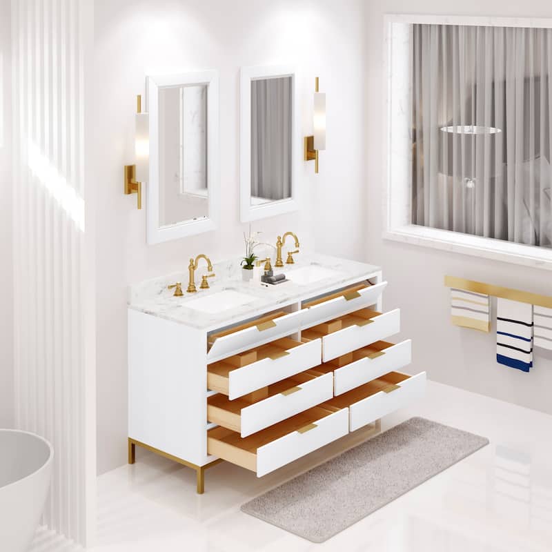 Bristol Carrara White Marble Countertop Vanity with Mirror