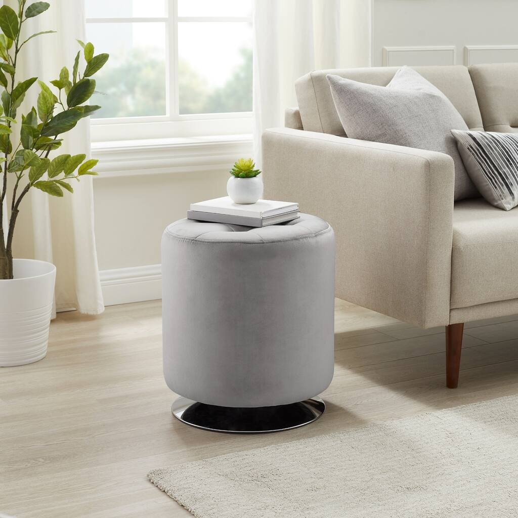 Swivel Upholstery Pouf Ottoman - 19.25" - Gray