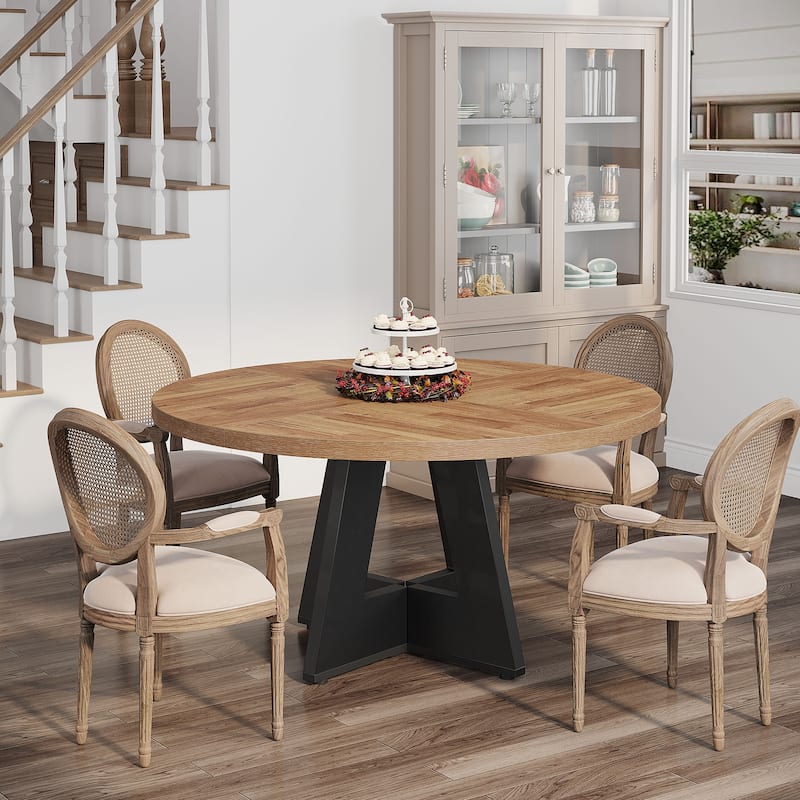 47 Inch Round Dining Table for 4, Wood Farmhouse Dinner Dinning Table for Kitchen Dining Living Room