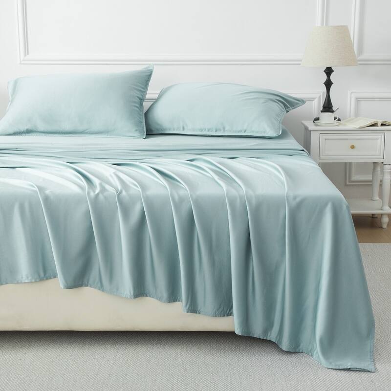 Luxury 100% Rayon from Bamboo 300 Thread Count Deep Pocket Sheet Set, Soft, Silky, All-Season Comfort - Blue - Full