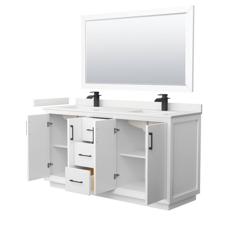 Strada 66-inch Double Vanity, Quartz Top, 58-inch Mirror