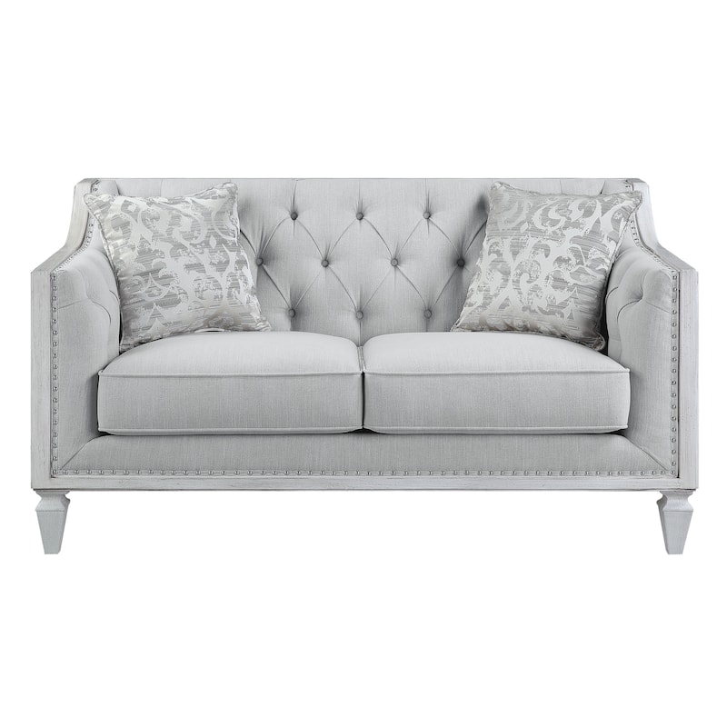 Tatum Light Gray and Weathered White Loveseat with 2 Pillows