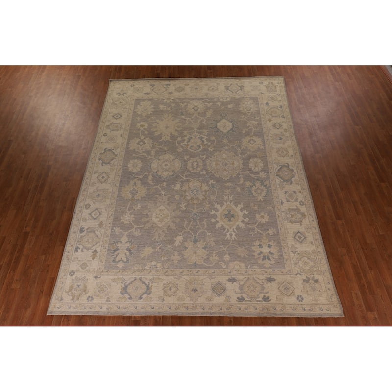 Vegetable Dye Gray Oushak Turkish Area Rug Hand-Knotted Wool Carpet - 9'4" x 12'4"