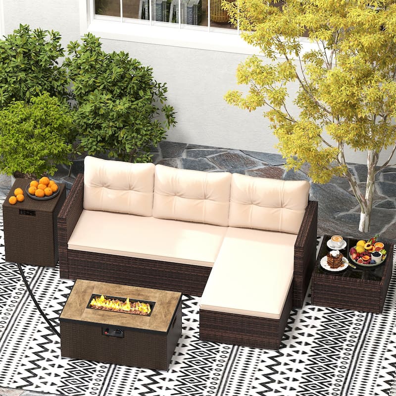 Gymax 4 PCS Outdoor Furniture Set w/ 32'' Fire Pit Table & Propane