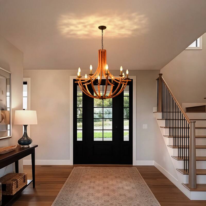 Modern Farmhouse Wood Chandeliers，Rustic Candle Chandelier