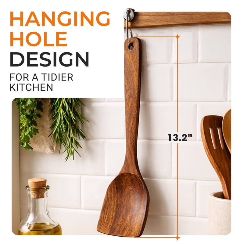 Cheer Collection Teak Wood Cooking Spatula with Ergonomic Handle for Nonstick Cookware