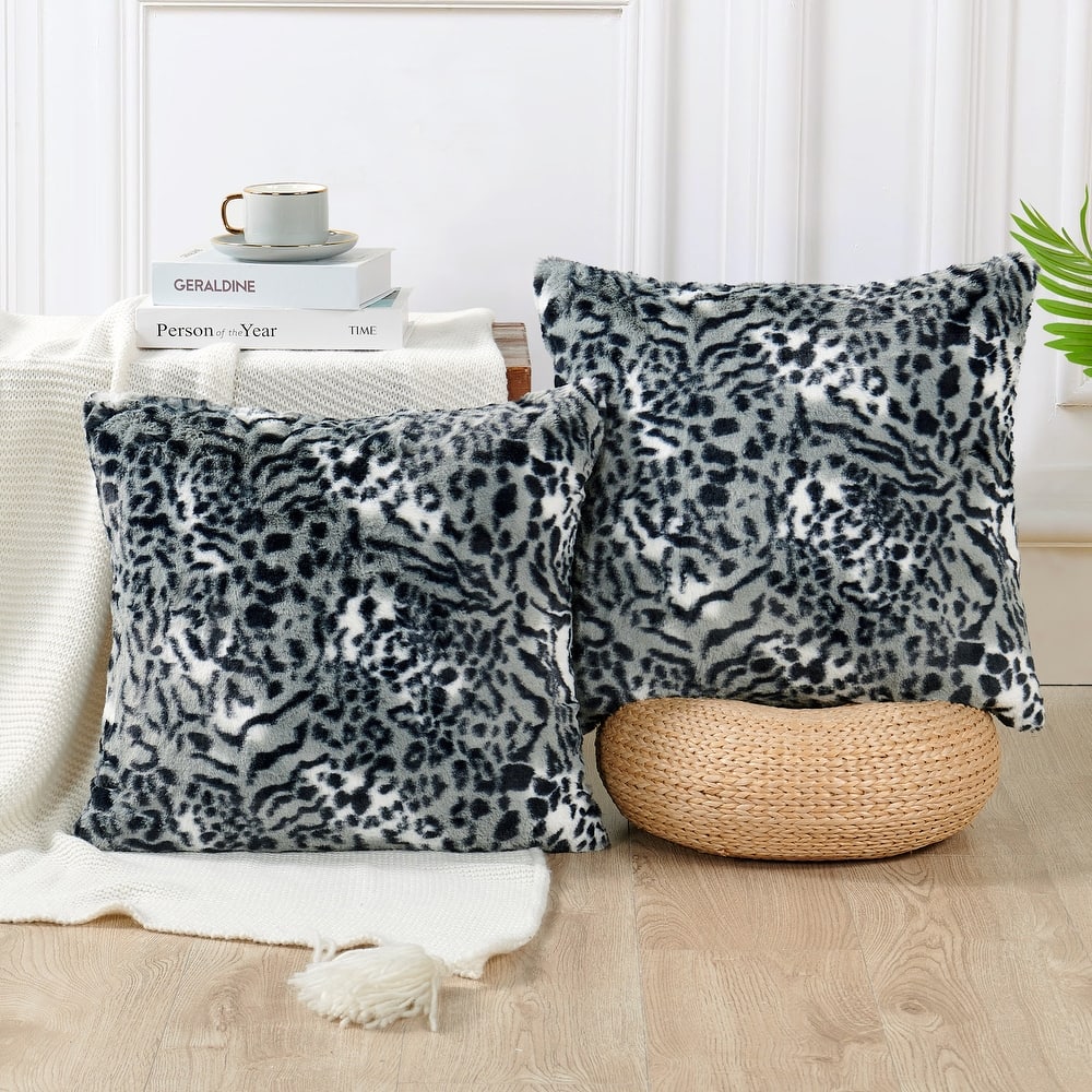 Decorative Printed fauxfur Throw Pillow Covers Set of 2, NO INSERT