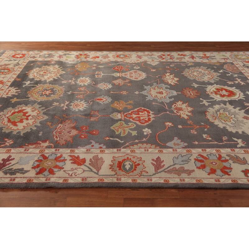 Gray Oushak Oriental Area Rug Hand-Knotted Wool Carpet - 8'10"x 11'9"