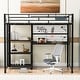 preview thumbnail 2 of 7, Black Metal Loft Bed with Desk, Whiteboard, and 3 Shelves, Includes Ladder