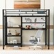 preview thumbnail 2 of 7, Metal Loft Bed Frame with Desk and Whiteboard, Twin Size Loft Bed with 3 Shelves, Ladder and Guardrails for Kids, Teens - Black