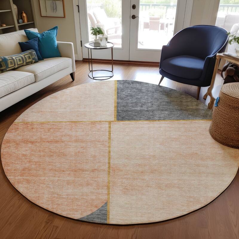 Machine Washable Indoor/ Outdoor Chantille Simple Modern Rug - Coral - 8' x 8'