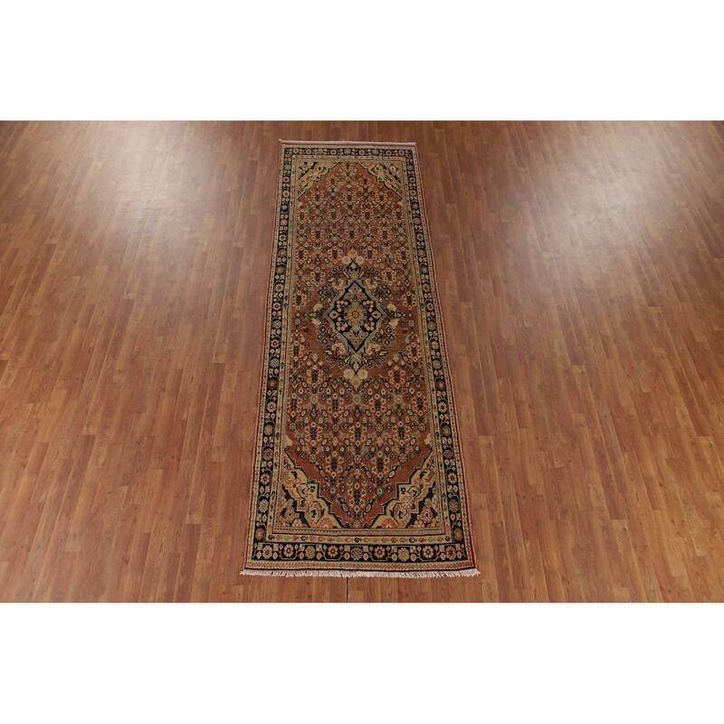 Orange Geometric Mahal Antique Persian Wool Carpet - 3'9" x 11'6"