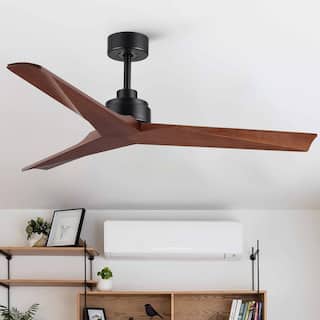 52" Black Modern Downrod Ceiling Fan Without Light,Remote Control and 3 Solid Wood Blades for Patio Living Room - 52 inches