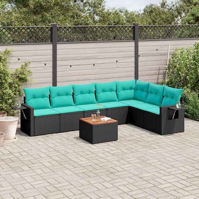vidaXL 8 Piece Patio Sofa Set with Cushions Black Poly Rattan - 24.4" x 24.4" x 27.2"