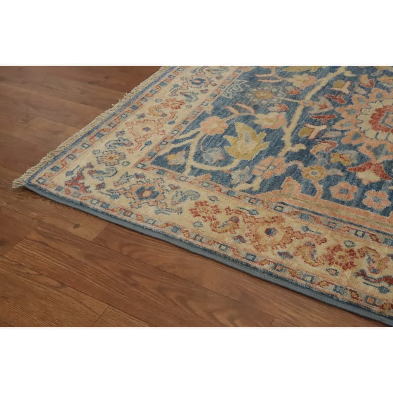 Hand Knotted Oriental 100% Wool Carpet Traditional All-Over Navy Blue & Blues Ziegler Runner Rug - 9' 10'' X 3' 2''