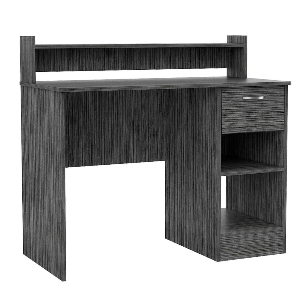 40" Modern Graphite Computer Desk with Drawer and Shelves – Rectangular Office Workstation