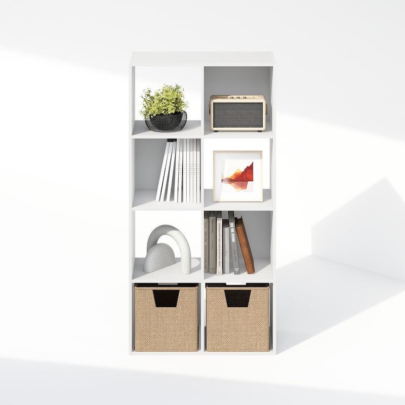 47 in. Tall White Wood 8-Shelf Bookcase