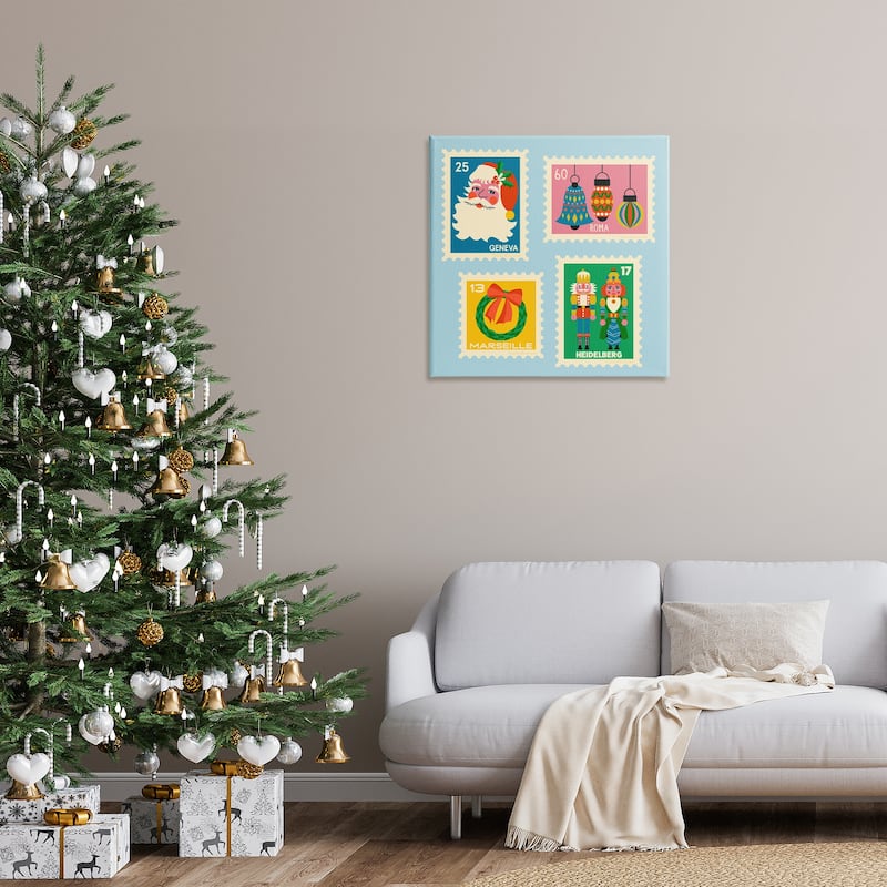 Stupell Vintage Christmas Postage Stamps Canvas Wall Art Design By Carrie Cantwell