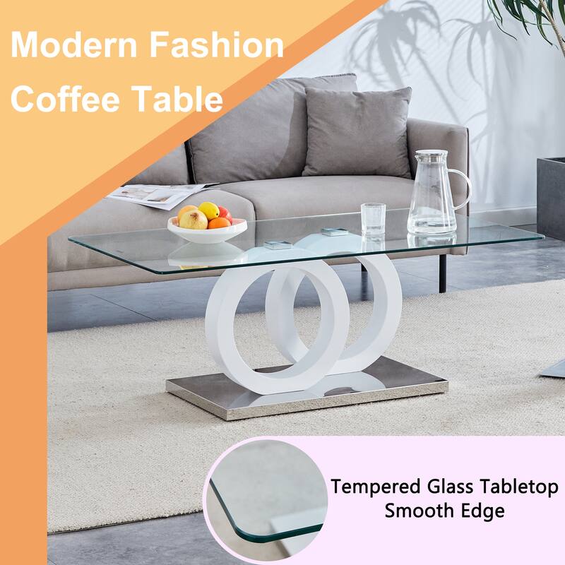 Contemporary Style Glass-Top Mdf Coffee Table With Base