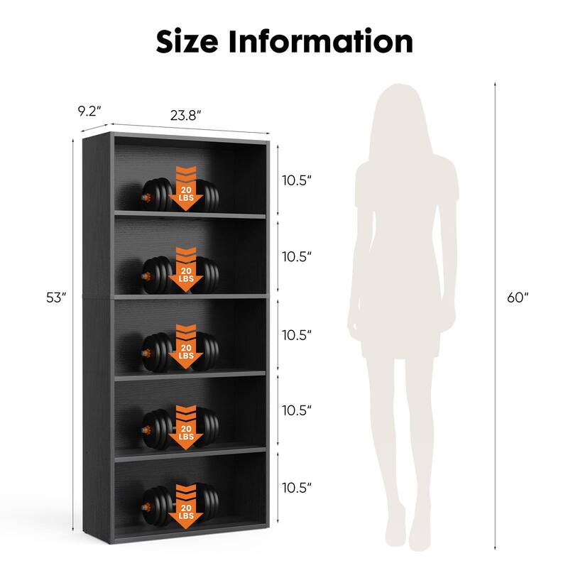 Rossetta 5-Tier Industrial Simple Floor Standing Open Bookshelf with Topmost Iron Bracket