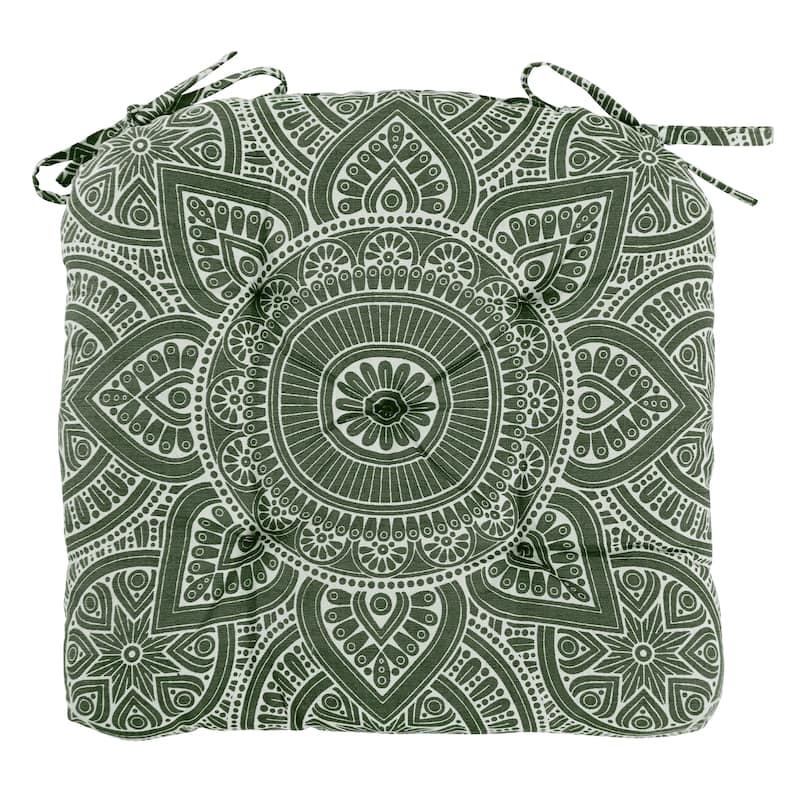 Handmade Cotton Mandala U Shaped Tuffted Thick Chair cushion pads 16''x16'' with Ties for Armchairs Dining Office Chair - Forest Green