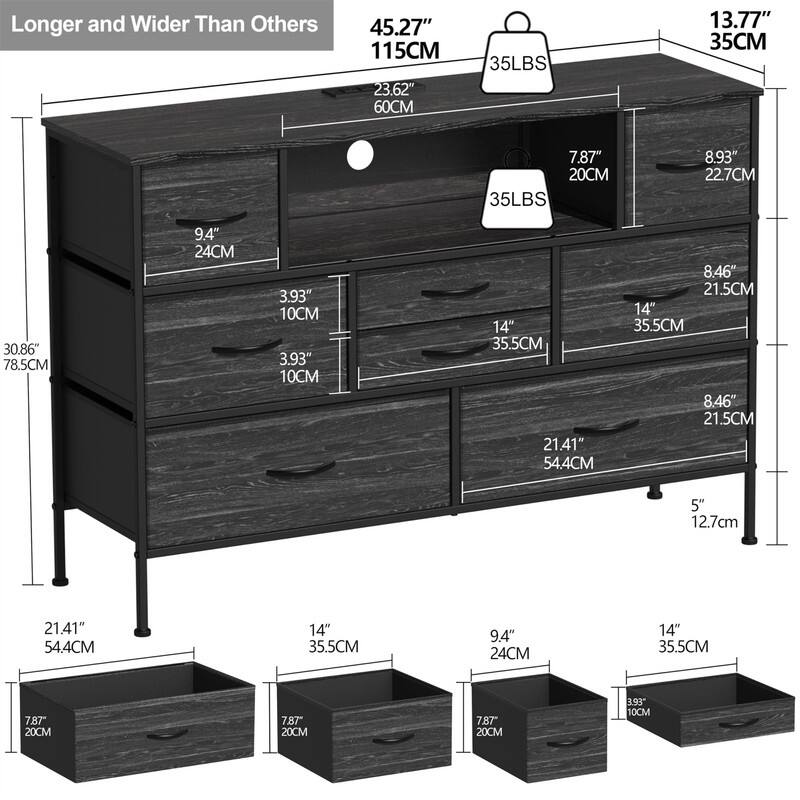 Wide Dresser with Charging Station and LED Light