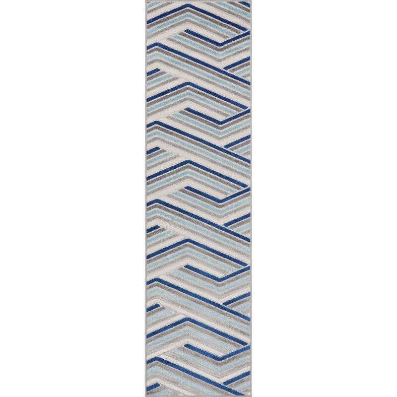 Well Woven Dorado Neema Modern Indoor Outdoor Geometric Area Rug - 2'7" x 9'10" Runner - Grey Blue
