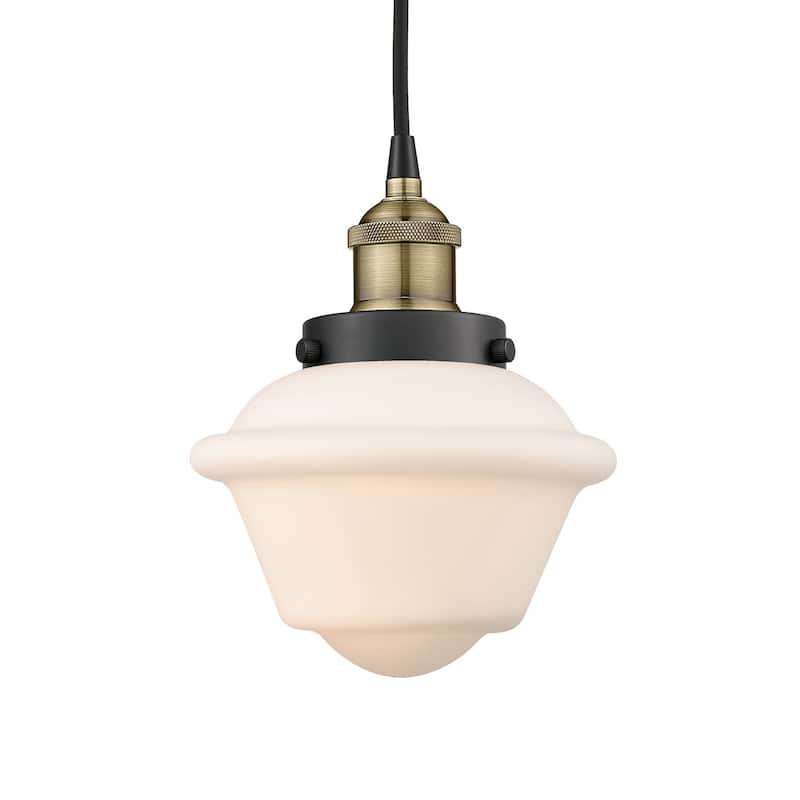 Innovations Lighting 616-1PH-10-7 Oxford Pendant Oxford 7" Wide Mini - Black Antique Brass / Matte White