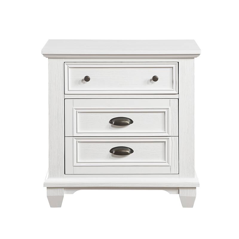 Lyni 30 Inch Nightstand with 3 Drawers, Farmhouse White Acacia Wood