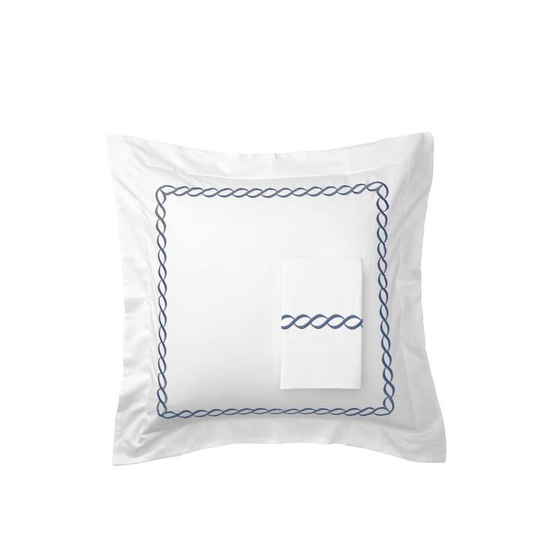 Home Sweet Home Collection 600 Thread Count Cotton Rope Embroidery Duvet Set - Navy - Euro Sham