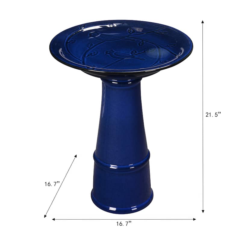 Ceramic Outdoor Patio Birdbath - 21.5" - Dark Blue