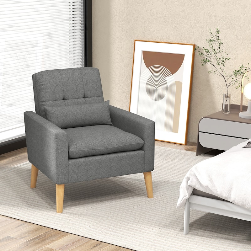 Linen Tufted Accent Chair with Lumbar Pillow and Wood Legs - 30" x 31" x 33.5"