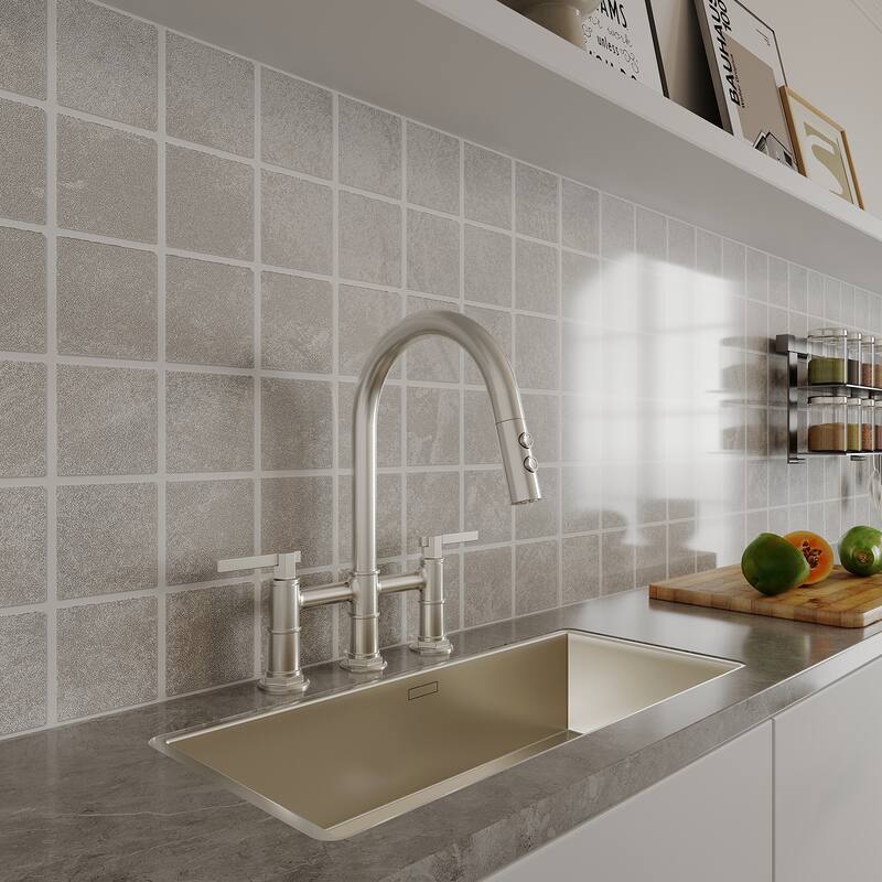 Modern Double Handle 3-Holes Deck Mount Bridge Kitchen Faucet