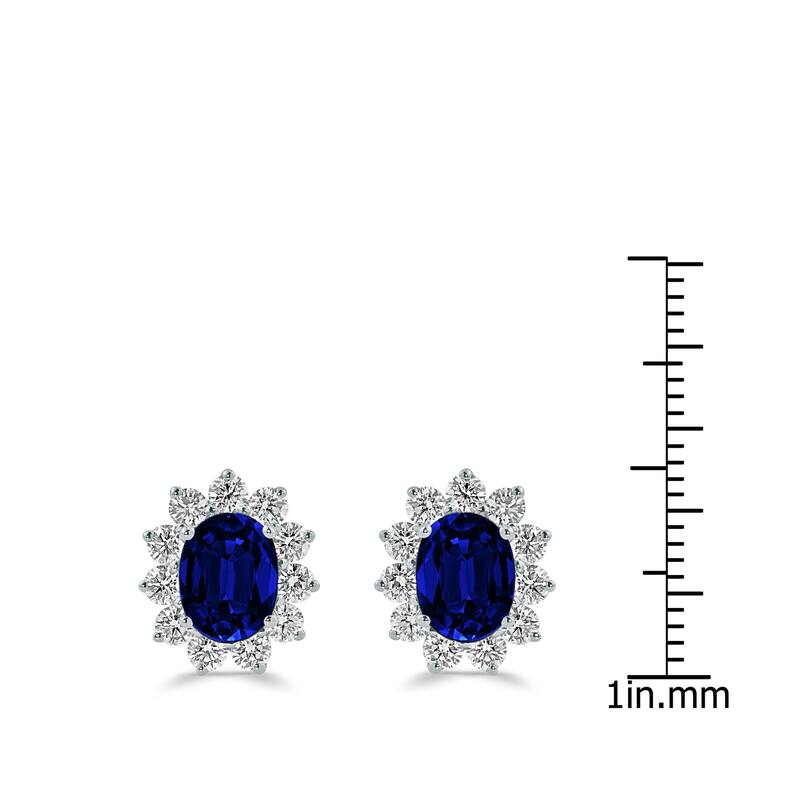 Auriya Iconic 3ct Royal Blue Sapphire Oval and 1 1/4ct Diamond Halo Stud Earrings 18k Gold