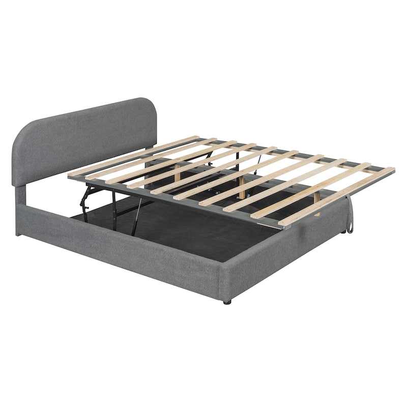 Teddy Fleece Upholstered Bed with Hydraulic Storage
