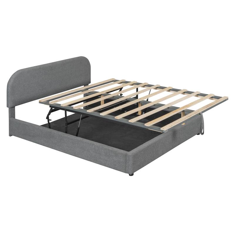 Teddy Fleece Upholstered Platform Bed with Hydraulic Storage System
