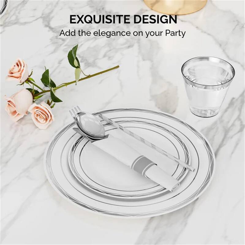400 Pieces Silver Pre Rolled Napkins Disposable Dinnerware Set