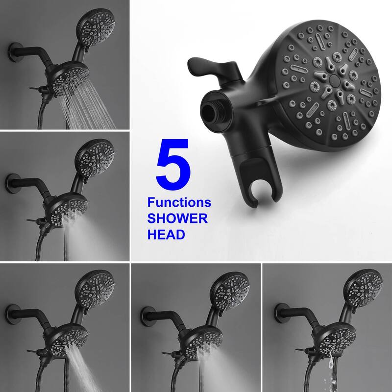 High Pressure Shower System Faucet Black 2-in-1 Dual Shower Heads & Handheld With 25-Spray Setting Modes Massage Kits Set