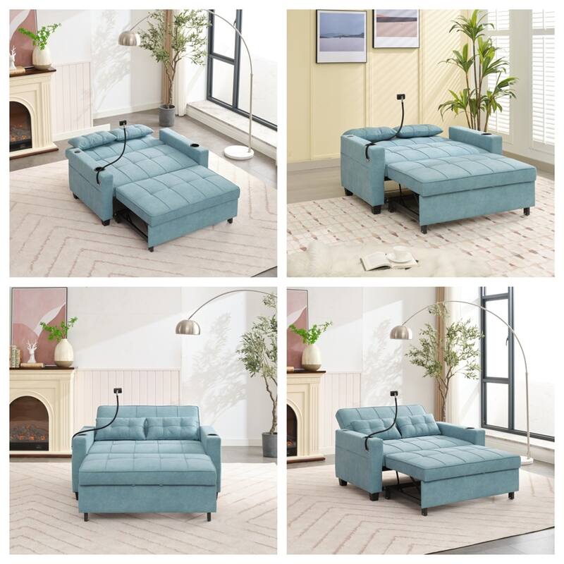3-in-1 Pull Out Convertible Sleeper Chair w/ USB Ports,Wear Resistant