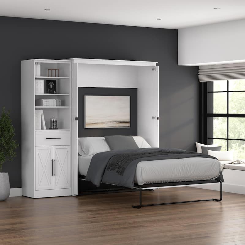 Key West Full Murphy Bed with Closet Wardrobe (88W) by Bestar - Pure White Oak