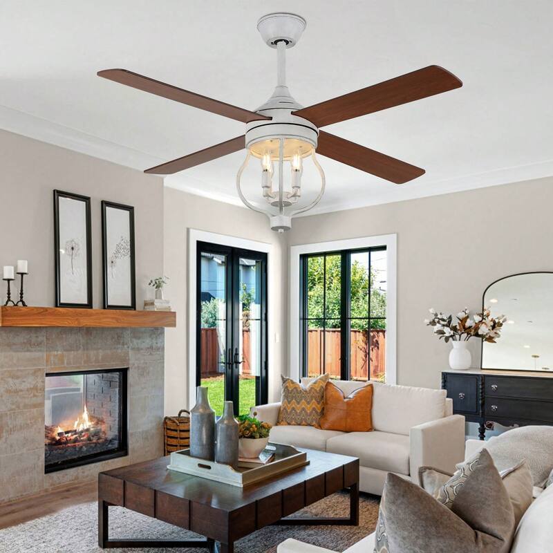 Cusp Barn 52 Inch Ceiling Fan with Remote, Farmhouse Caged Fandelier, Black Industrial Ceiling Fans with DC Motor for Bedroom