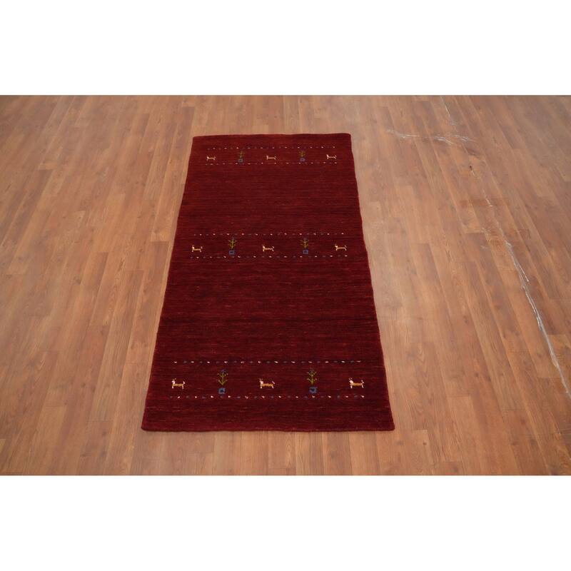 Hand Knotted Oriental 100% Wool Carpet Tribal Animal Pictorial Oranges & Rust Gabbeh Area Rug - 4' 11'' X 2' 7''