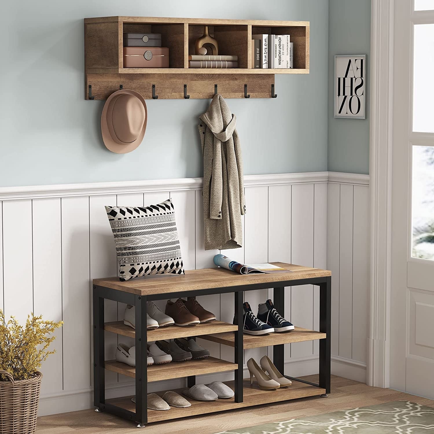 Coat shop rack entryway