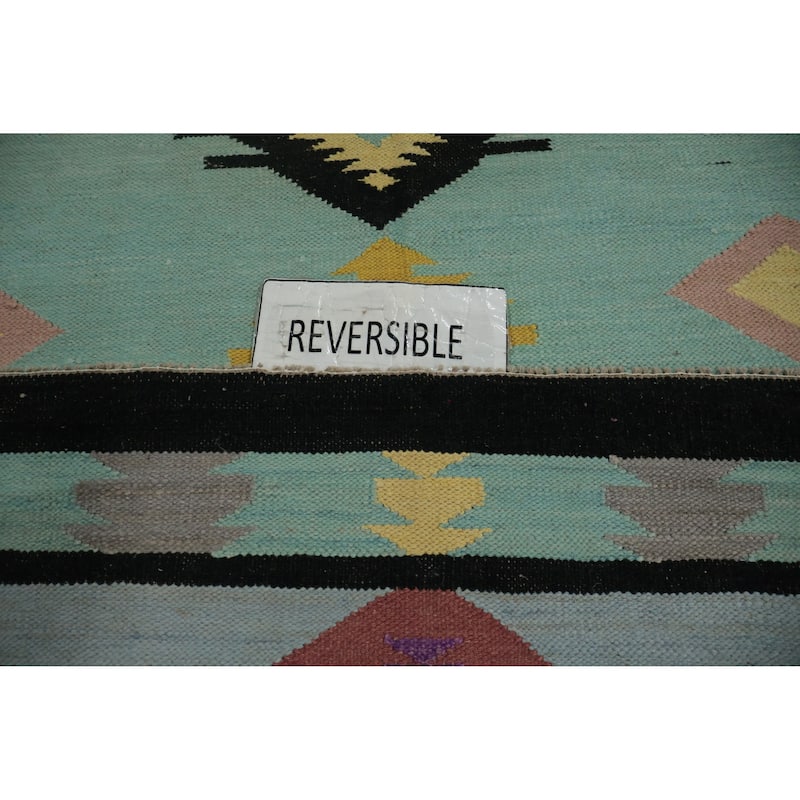 Hand Woven Oriental 100% Wool Carpet Southwestern Tribal Navy Blue & Blues Kilim Area Rug - 10' 0'' X 8' 5''
