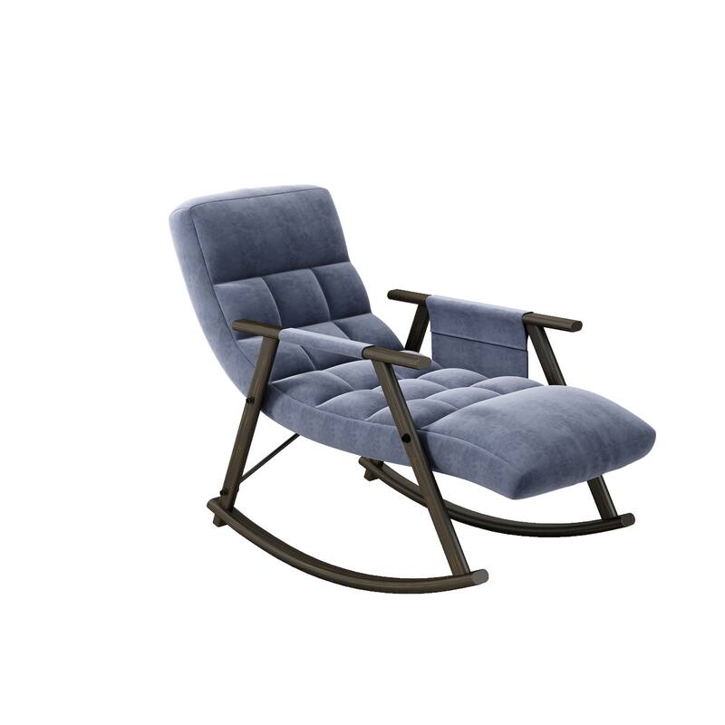 Blue Modern 42.2" Velvet High Back Rocking Chair with Foot Rest and Side Pockets for Living Room