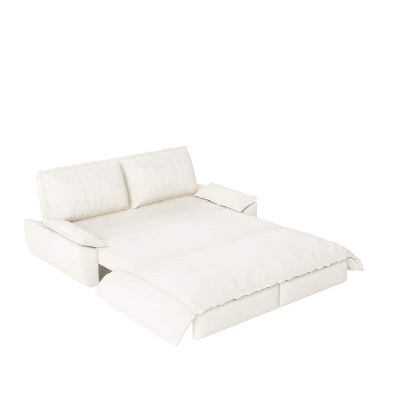 3-in-1 Convertible Velvet Sofa Bed, Pull-Out Queen Sleeper Bed, Chaise Lounge Sofa Daybed, Easy-to-Assemble